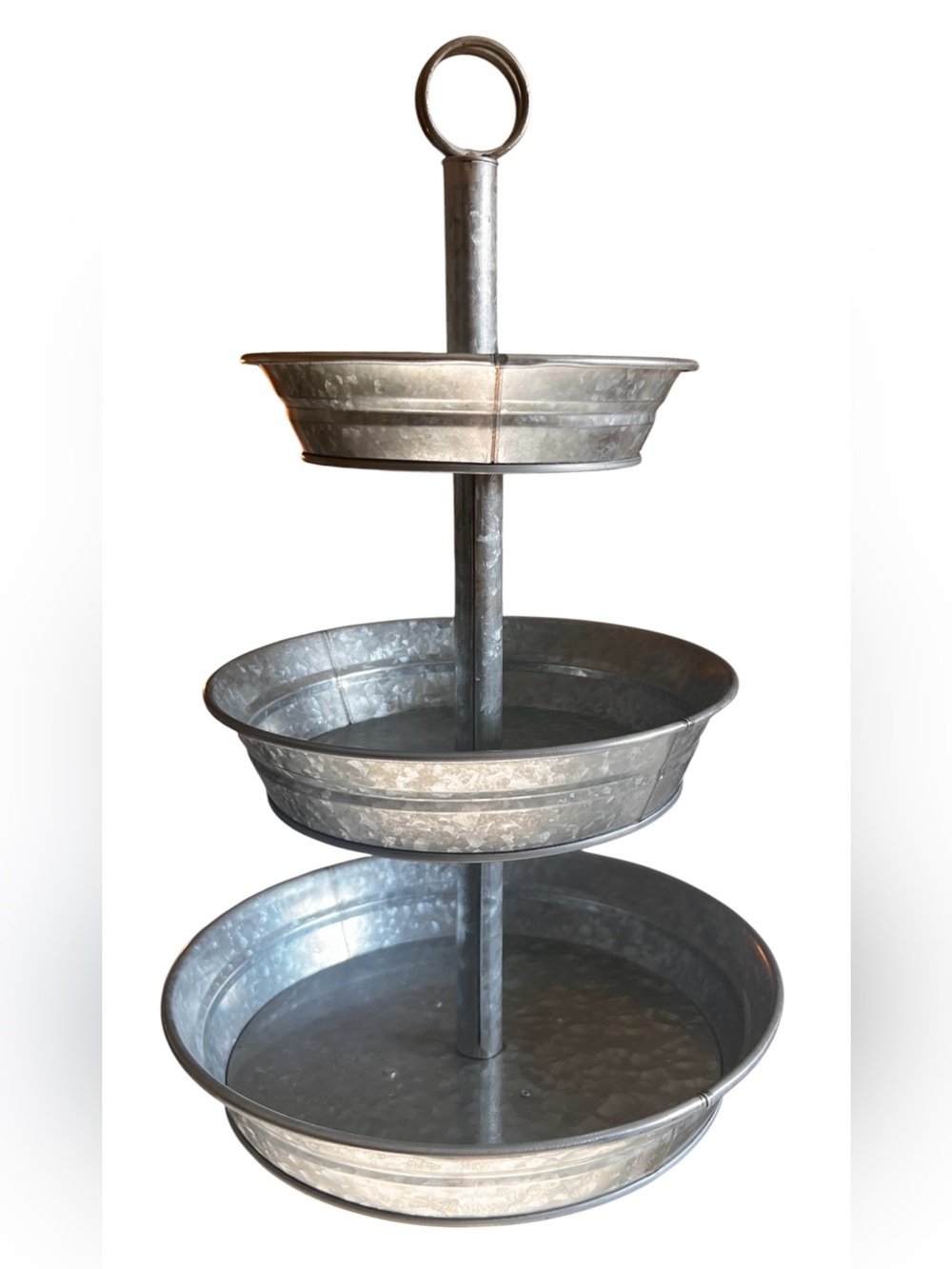 Galvanized Three Tiered Serving Stand - 3 Tier Metal Tray Platter - Picture 4 of 13